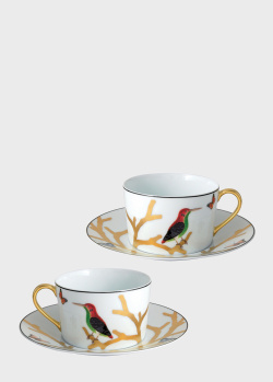 Набір з 2-х порцелянових чашок з блюдцями Bernardaud Aux Oiseaux 270мл, фото